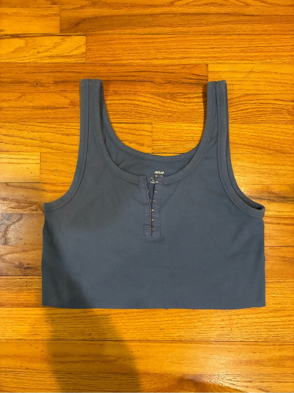 Ribbed Aerie Henley Crop Tank Top - Slate Blue